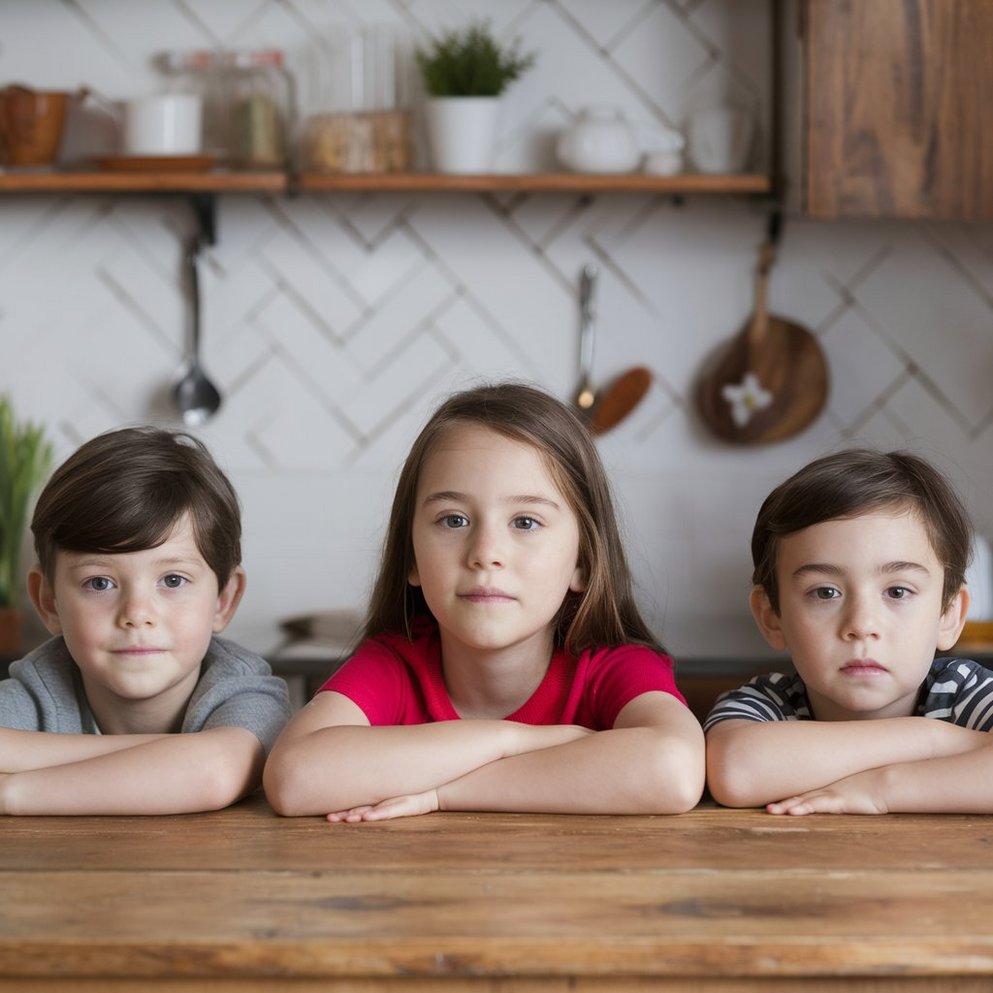 Kinder warten in der Küche auf Essen