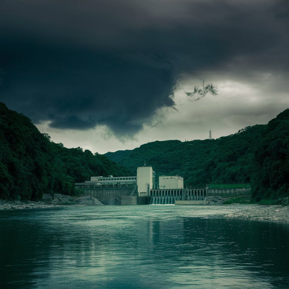 Wasserkraftwerk bei schlechtem Wetter