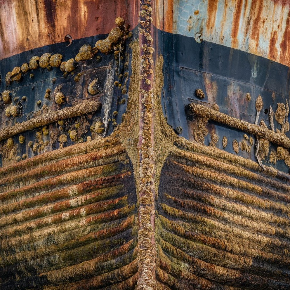 Biofouling bei einem Schiffrumpf