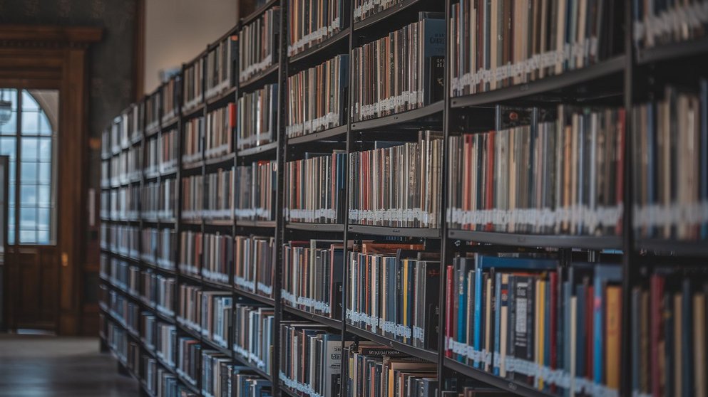 Ein voller Bücherschrank in einer Bibliothek